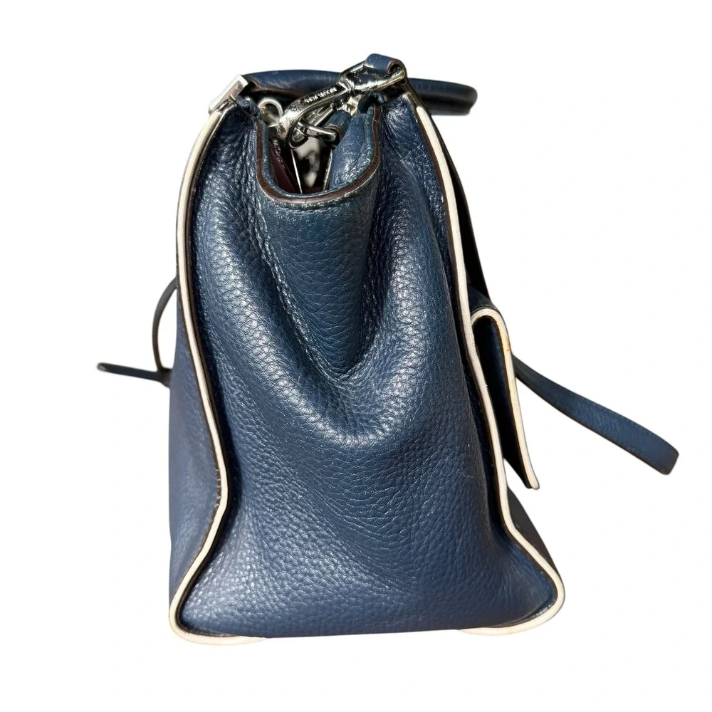 Michael Kors Navy Blue Pebbled Leather Satchel Handbag Silver Hardware Crossbody